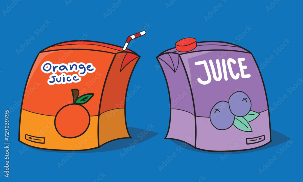 Juice box design, Juice boxes, orange juice, blue berry juice are