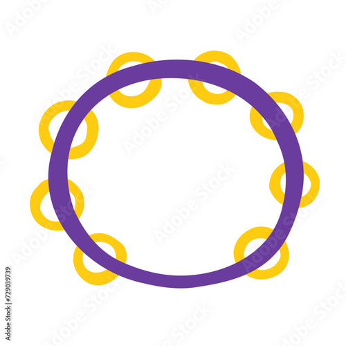 Cute tambourine icon. Vector flat hand drawn musical instrument illustration in cartoon style