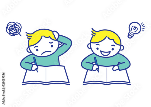 A child studying with a problem book_問題集で勉強をしている子供