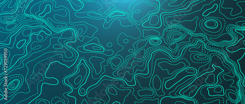 Ocean bottom topographic line map curvy wave isolines vector illustration. Sea depth topographic landscape surface for nautical radar readings. Cartography texture abstract banner relief ocean floor.