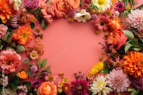 Floral composition on a coral color background  space for text  concept of Valentine Day  Mother Day  Women Day  wedding day
