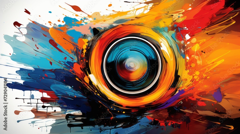 Obraz premium Painterly camera lens, capturing the essence of creativity and art
