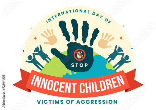 International Day of Innocent Children Victims of Aggression Vector Illustration on 4 June with Kids Sad Pensive and Cries in Flat Cartoon Background