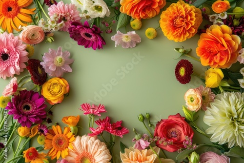 Floral composition on a green background, space for text, concept of Valentine Day, Mother Day, Women Day, wedding day © MrHamster