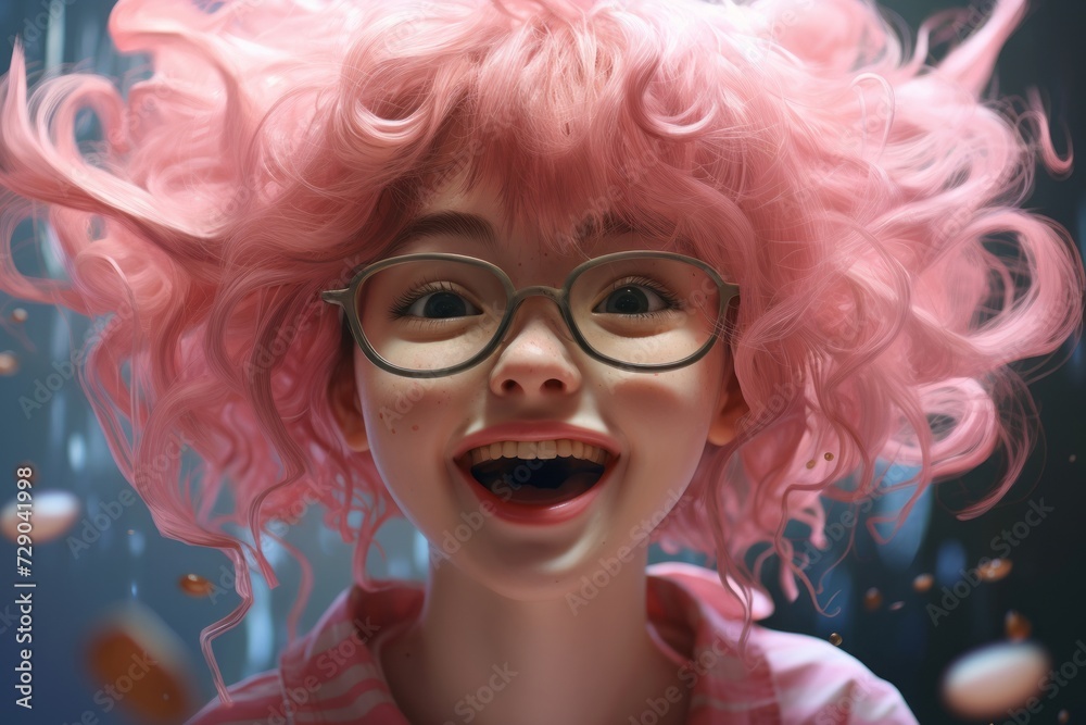 ピンク髪の笑顔女子,Generative AI AI画像