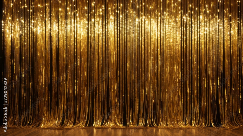 Glitter golden curtains reveal show grand opening stage, curtain decorative backdrop with gold curtain, Fringe for Wedding Decoration, Birthday Party, Christmas Decoration, New Year's Eve