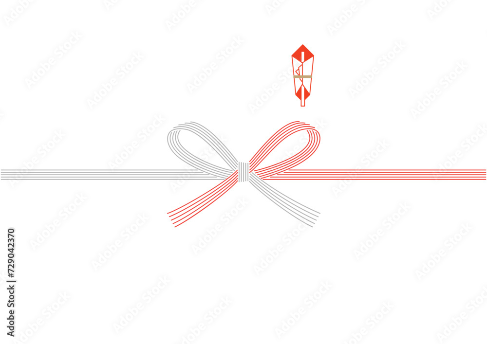 Red and white five-piece Mizuhiki knot cut (bow knot) Noshi paper (paper used to wrap gifts in Japan)_紅白五本水引の結び切り(蝶結び)熨斗紙 Red and white five-piece Mizuhiki knot cut (bow knot) Noshi paper (paper used to wrap gifts in Japan)_紅白五本水引の結び切り(蝶結び)熨斗紙