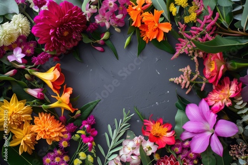 Floral composition on a gray background, space for text, concept of Valentine Day, Mother Day, Women Day, wedding day
