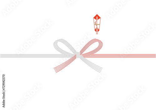 Red and white five-piece Mizuhiki knot cut (bow knot) Noshi paper (paper used to wrap gifts in Japan)_紅白五本水引の結び切り（蝶結び）熨斗紙