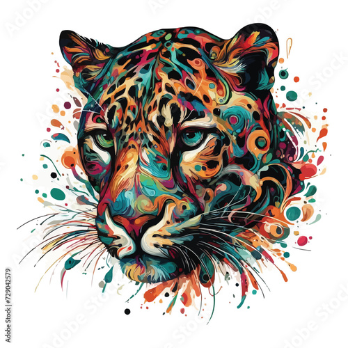 Abstract Jaguar multicolored paints colored drawing vector illustration 