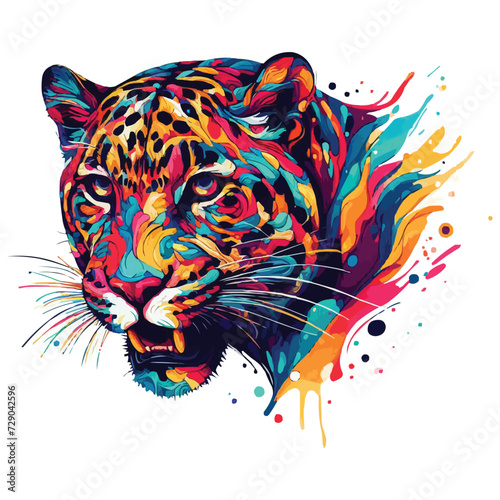 Abstract Jaguar multicolored paints colored drawing vector illustration 