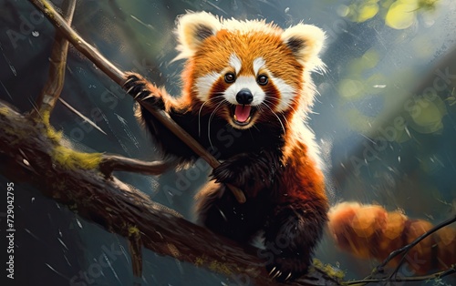 Red Panda's Playful Tree Swing
