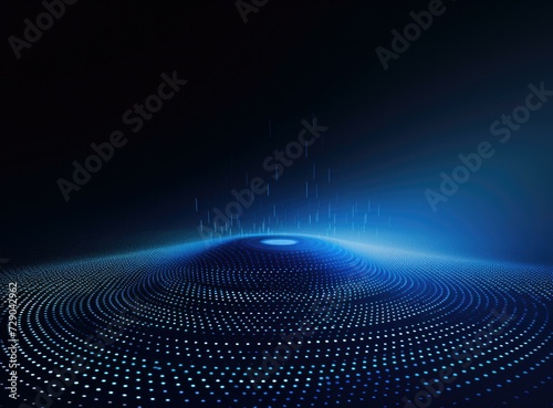 A blue abstract background with a circle of dots. Generative AI. photo