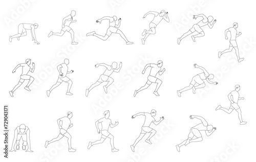 Fototapeta Naklejka Na Ścianę i Meble -  Male runner. Set of vector isolated male runner lines.