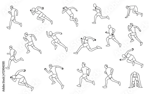 Male runner. Set of vector isolated male runner lines.