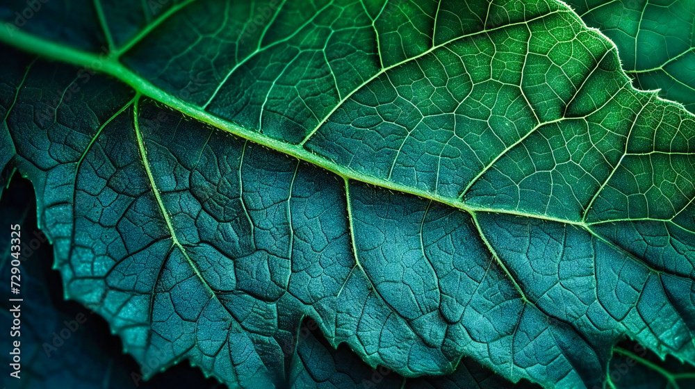 Fototapeta premium Green plant leaves with a focus on texture and macro patterns, suitable for themes related to nature, environmental health, and botanical designs