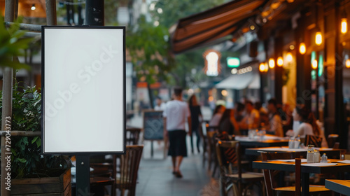 Restaurant in walking street with Mock up billboard for promote product advertisement.