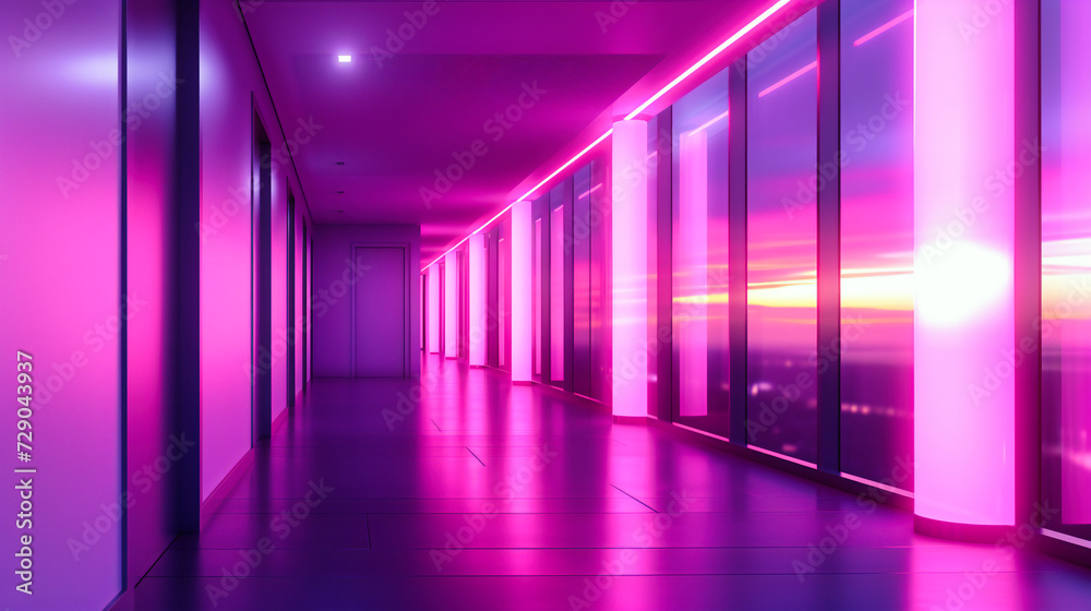 Futuristic blue room with neon lights and a tunnel-like design, perfect for concepts related to modern technology, science fiction, and digital spaces Futuristic blue room with neon lights and a tunnel-like design, perfect for concepts related to modern technology, science fiction, and digital spaces