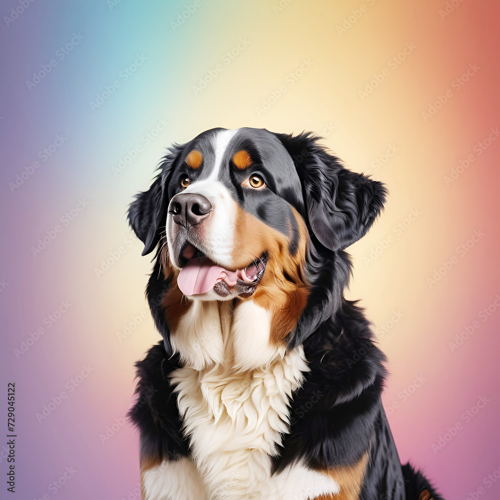 Funny Bernese mountain dog on color background. Ai Generated. Funny Bernese mountain dog on color background. Ai Generated.