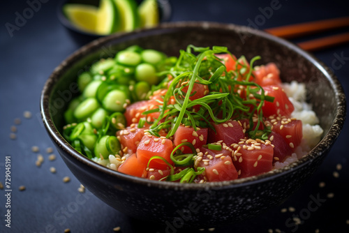 Poke Bowl with Sesame Seeds and Scallions Collection