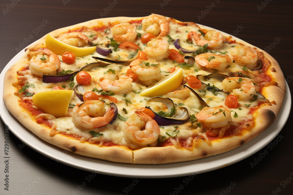 Seafood Medley Gourmet Pizza with Lemon Collection Seafood Medley Gourmet Pizza with Lemon Collection