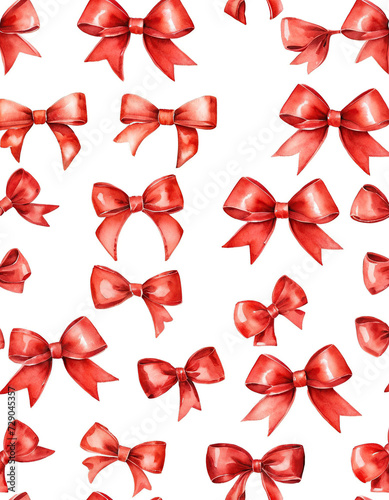watercolor drawing Set of red ribbon satin bows isolated on white background