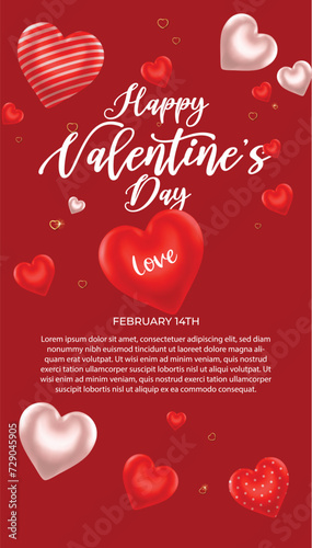 valentines day card with hearts, valentine day background, happy valentine day banner vector valentine day wallpaper mobile size, valentine day vertical banner illustration