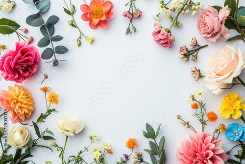 Floral composition on a white background, space for text, concept of Valentine Day, Mother Day, Women Day, wedding day photo