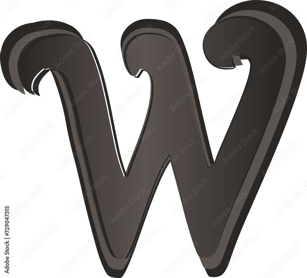 Black calligraphy font, letter W Black calligraphy font, letter W