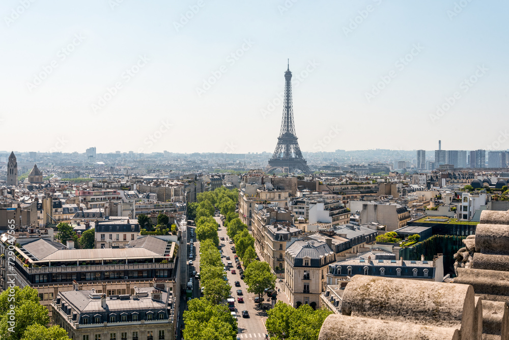 Panoramic View from Arc de Triomphe South to Tour Eiffel, Paris