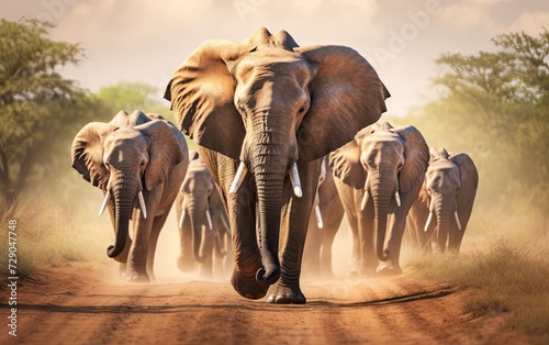 African Elephant Herd in Majestic March