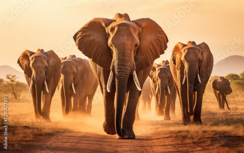 Elephant Herd Regal Stride Across the Terrain