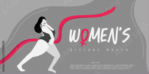 Women's History Month in March. A black and white concept poster with pink ribbon art vector design concept.