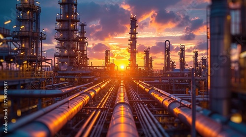Close up Industrial view at oil refinery plant form industry zone with sunrise and cloudy sky © fajar