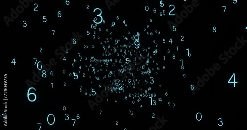 Background with numbers moving in space, digital age concept. photo