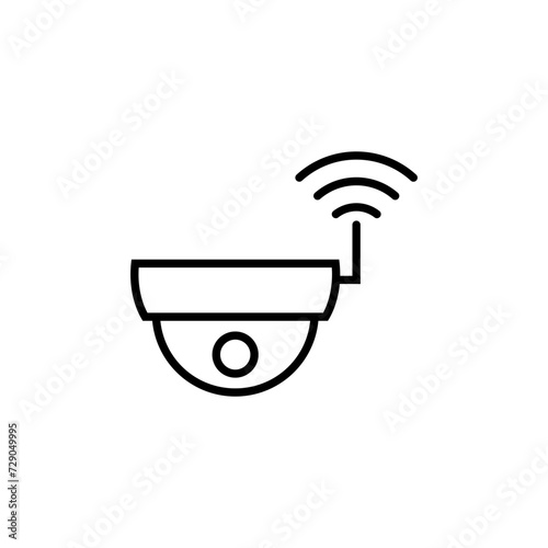 Ceiling dome camera cctv with wi-fi, wifi symbol. Vector drawing.