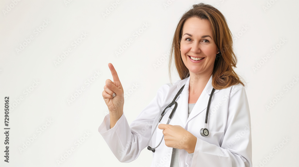 A doctor using a pointing gesture to highlight a health-related aspect A doctor using a pointing gesture to highlight a health-related aspect