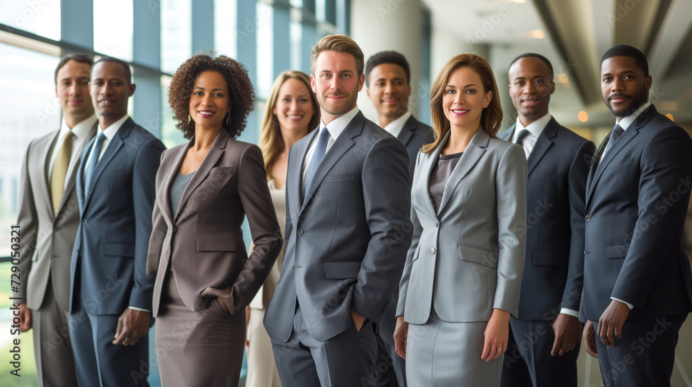 Corporate staff portrayed in a professional setting, featuring a balanced mix of male and female professionals Corporate staff portrayed in a professional setting, featuring a balanced mix of male and female professionals