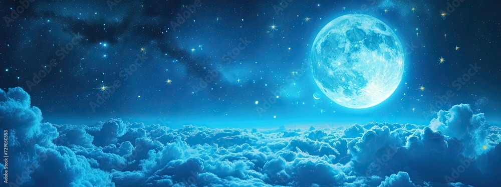 Night sky adorned with clouds stars and luminous moon creating beautiful celestial tableau scene captures tranquil and romantic essence of galaxy mysteries of universe unfold against starry backdrop Night sky adorned with clouds stars and luminous moon creating beautiful celestial tableau scene captures tranquil and romantic essence of galaxy mysteries of universe unfold against starry backdrop