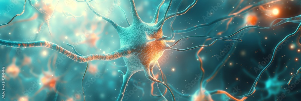 Neuron and nervous system abstract background in blue tones