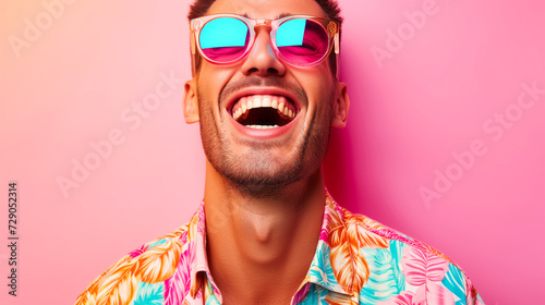 Fashion male model joyfully wearing vibrant sunglasses © Graphic Master