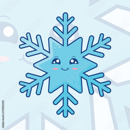 cute kawaii winter snowflake character cartoon vector icon illustration