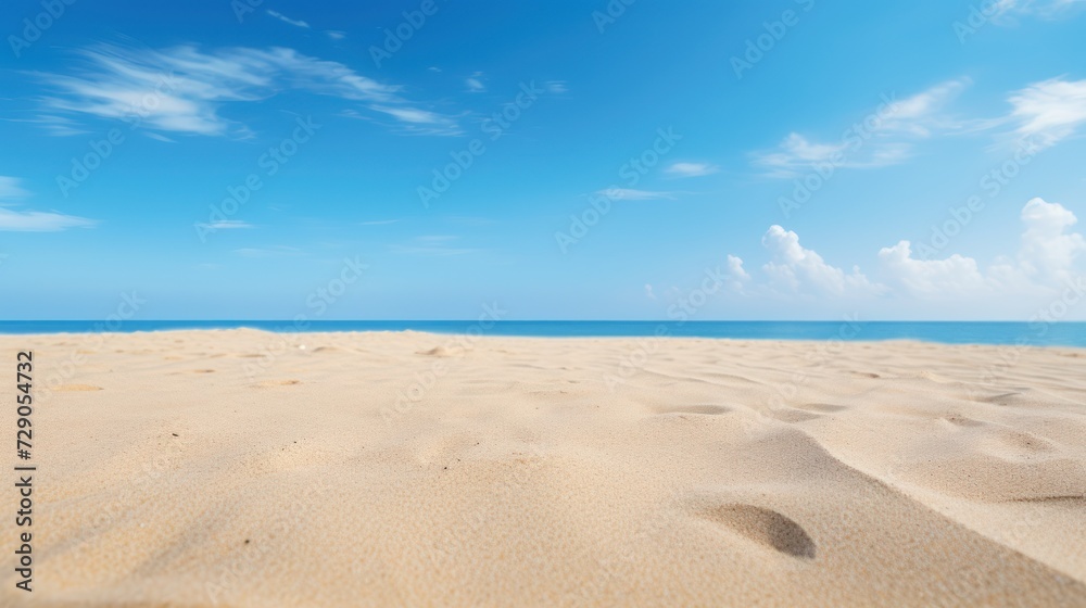 Sandy beach and tropical ocean. Scenic seascape backdrop.