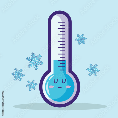 cute kawaii cold thermometer character cartoon vector icon illustration