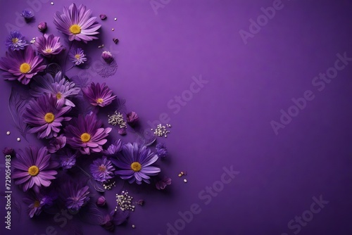 deep purple background with small purple flowers at one side of the background with text copy space in it abstract background 