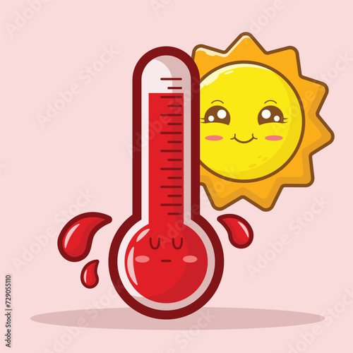 cute kawaii hot thermometer character cartoon vector icon illustration