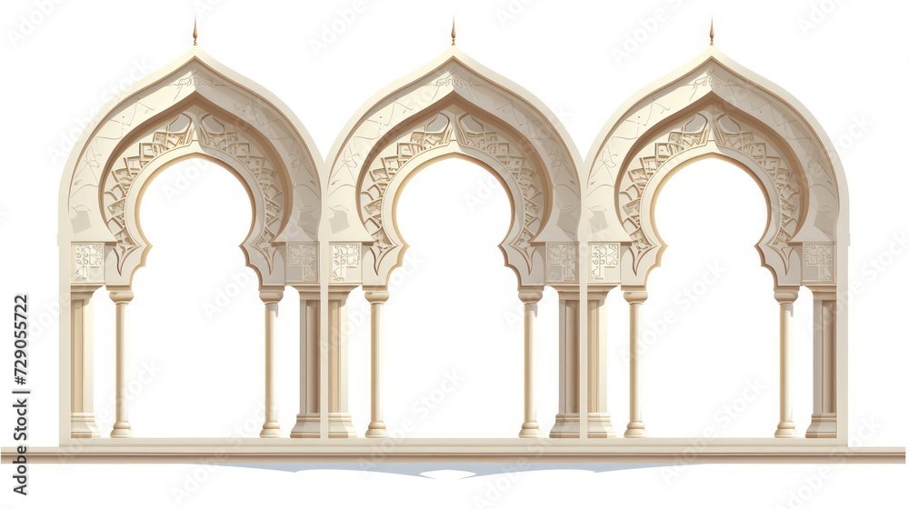Golden Mosque Doors with Islamic Ornament Flat Design Illustration: Suitable for Islamic Theme and Other Graphic Related Assets on a white background