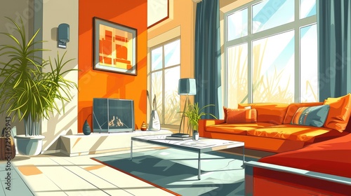 Living room graphic color home interior sketch illustration vector