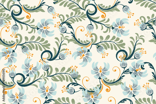 Seamless paisley embroidered floral motif pattern in vector, for design, fabric, wrapping, digital motif, background, wallpaper, print, clothing, etc.	