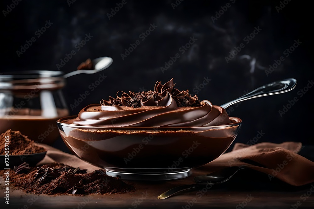 Fototapeta premium A bowl of creamy chocolate mousse topped with chocolate shavings